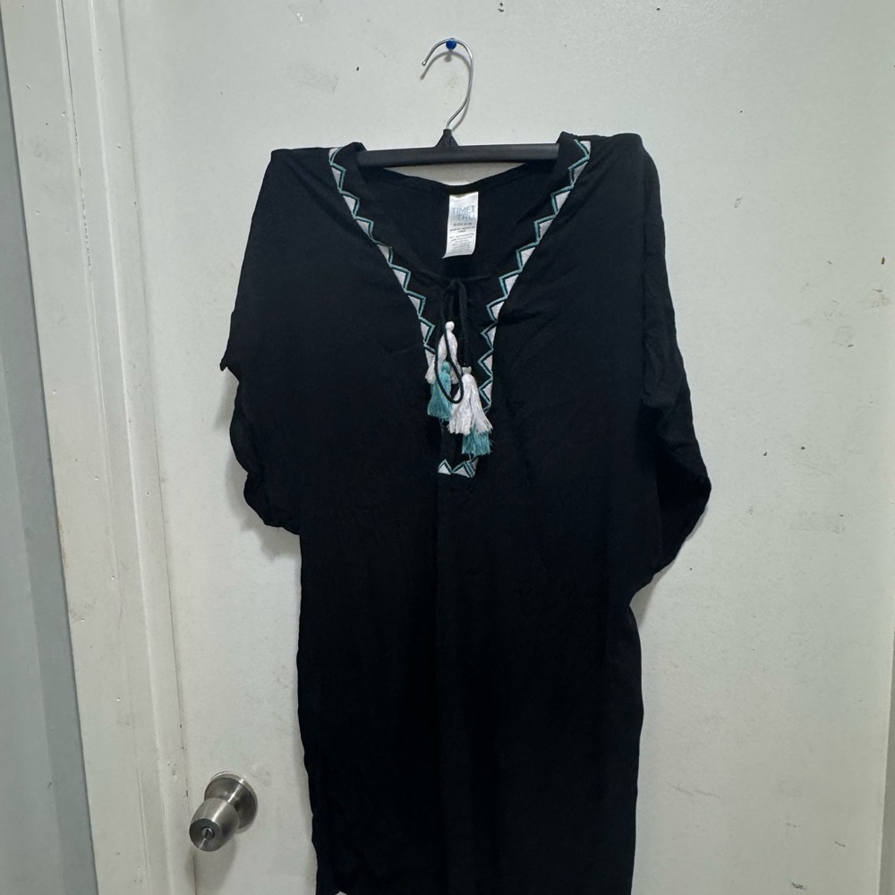 Time and Tru Black Swim Cover-Up with Blue Accents